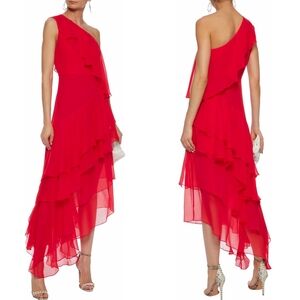 Alice + Olivia Alanis One Shoulder Ruffled Silk Dress
